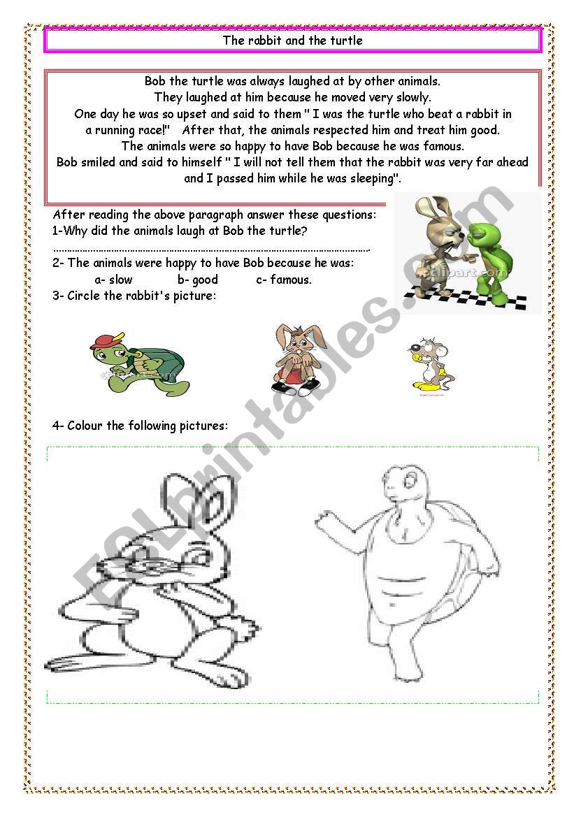 The rabbit and the turtle worksheet