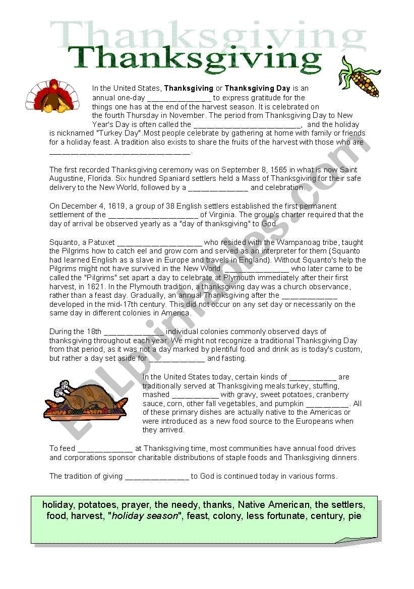 thanksgiving - fill in - ESL worksheet by borna