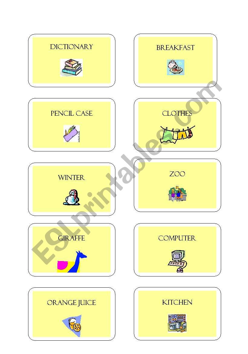PICTIONARY GAME 1 worksheet
