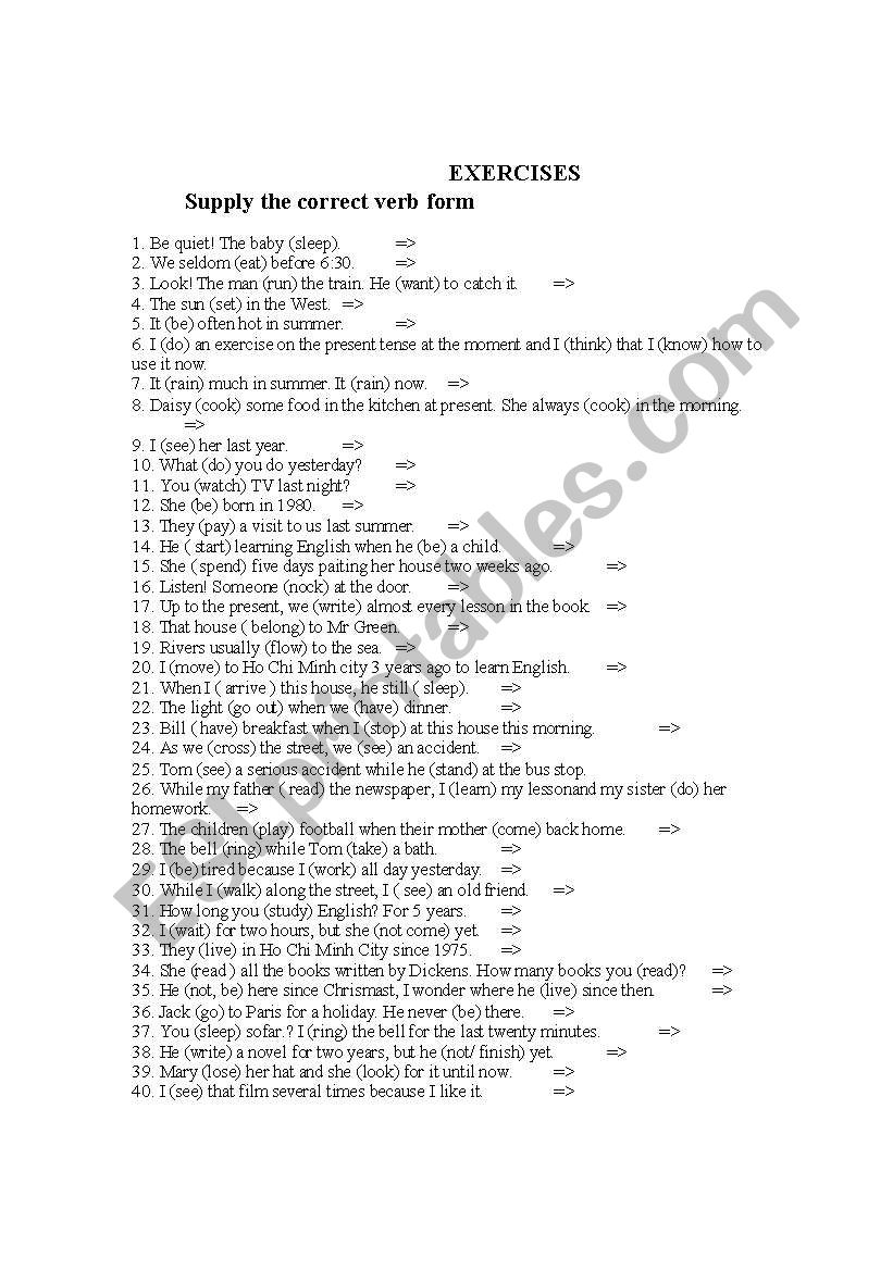 tenses worksheet