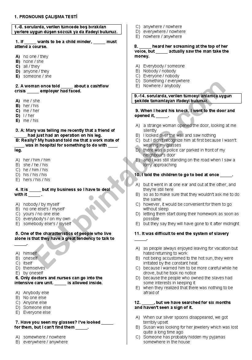 pronouns worksheet