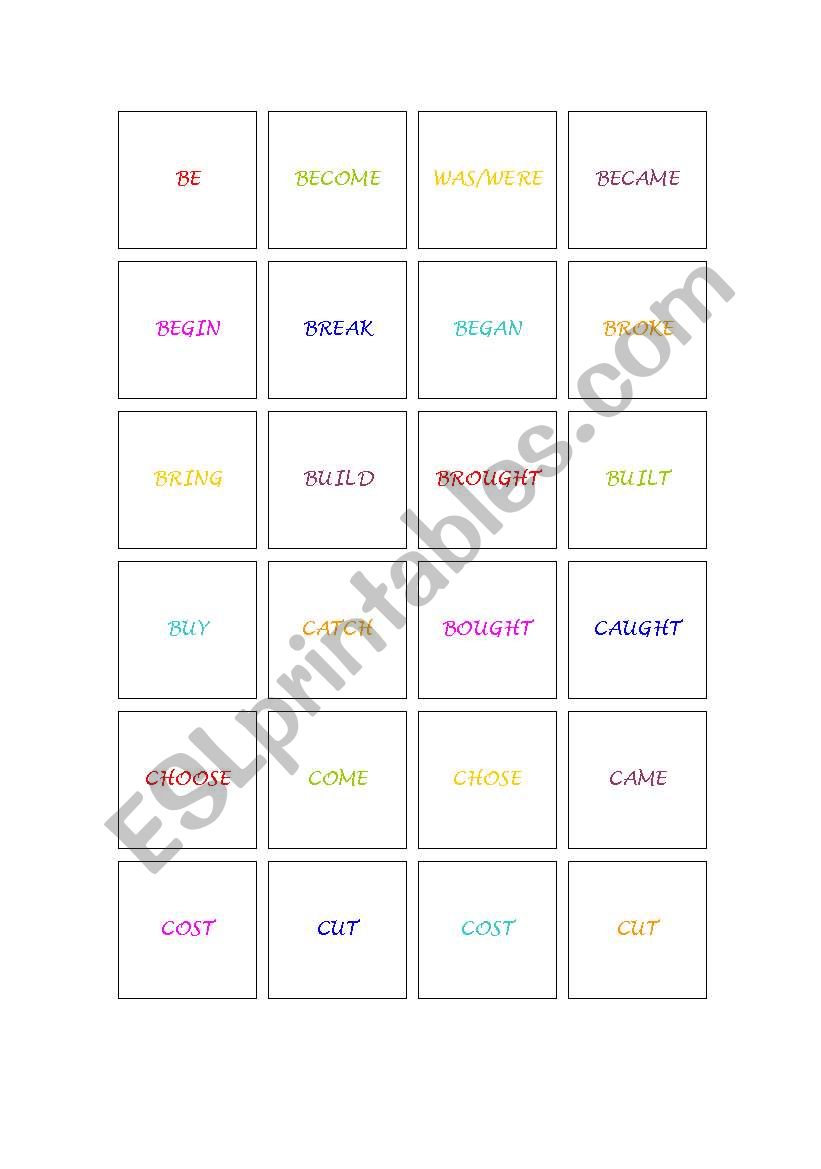 Irregular Verbs Memory Game worksheet