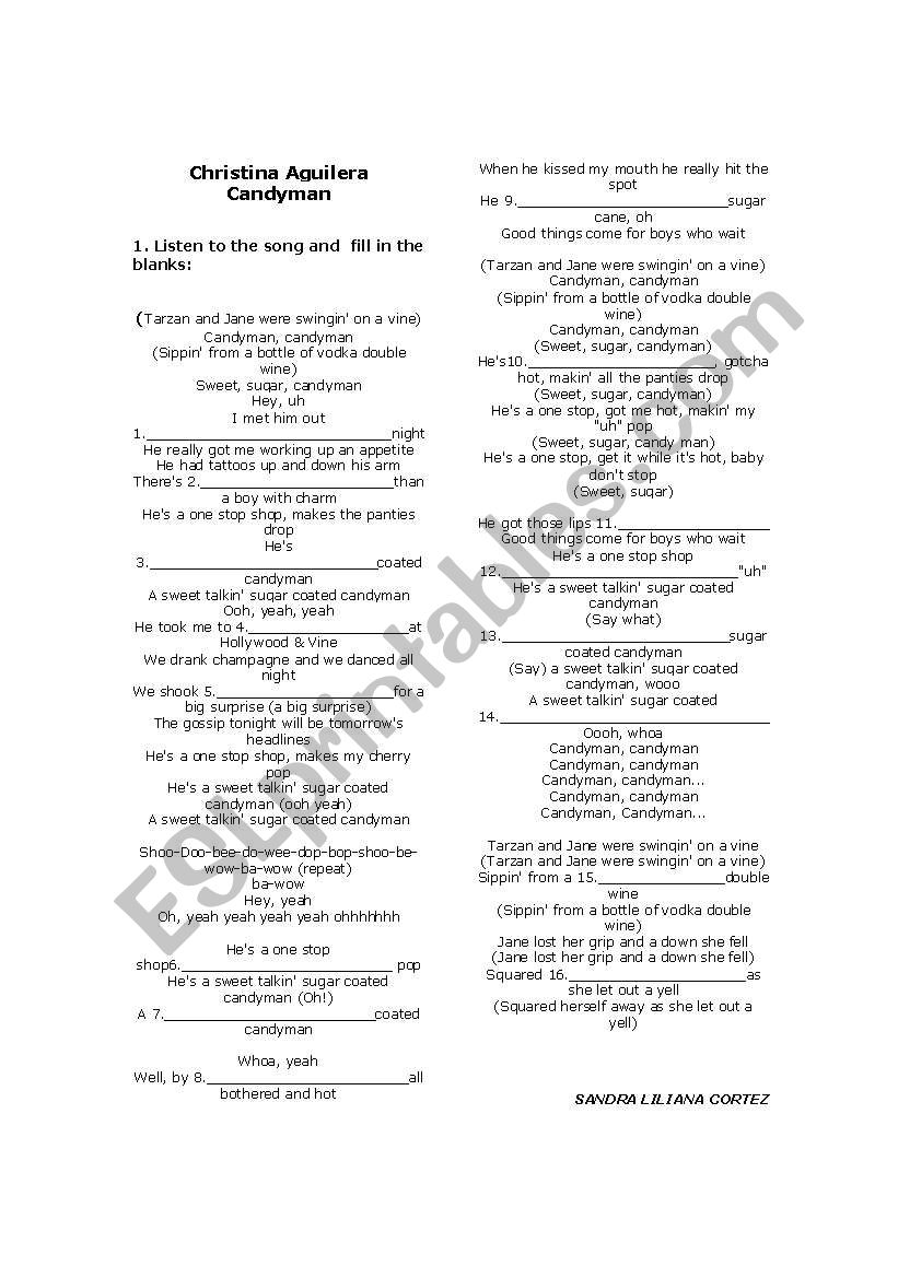 Candyman worksheet Candyman worksheet