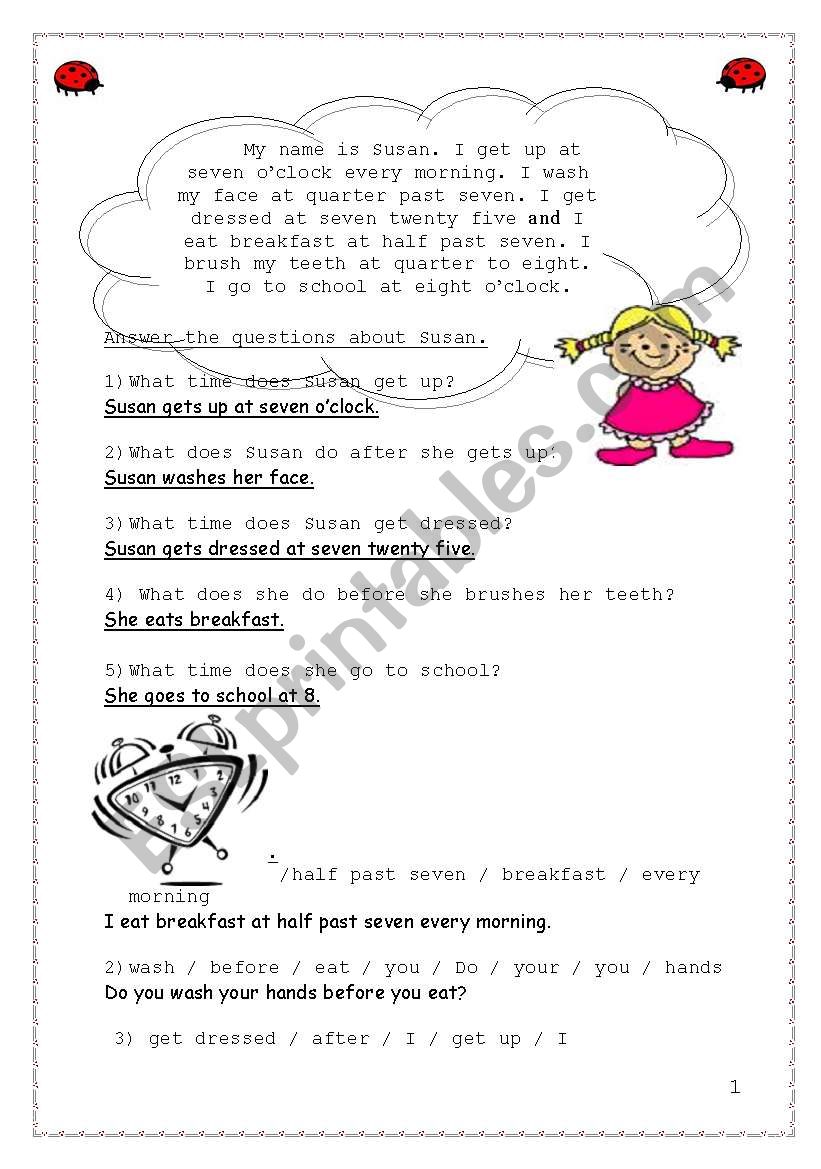 daily routine worksheet