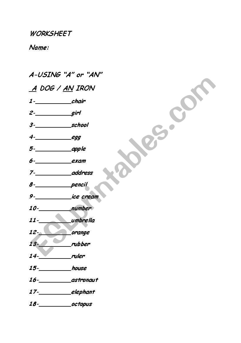 indefinite articles( 