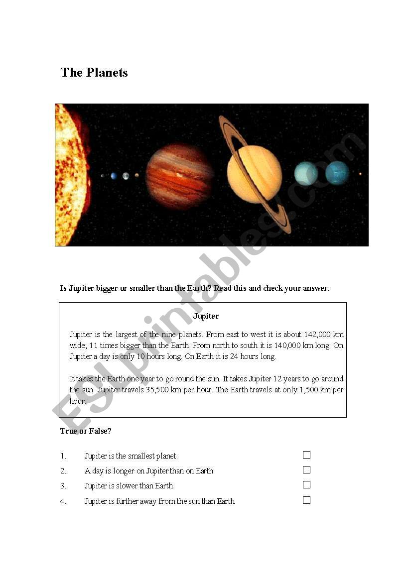 Planets worksheet