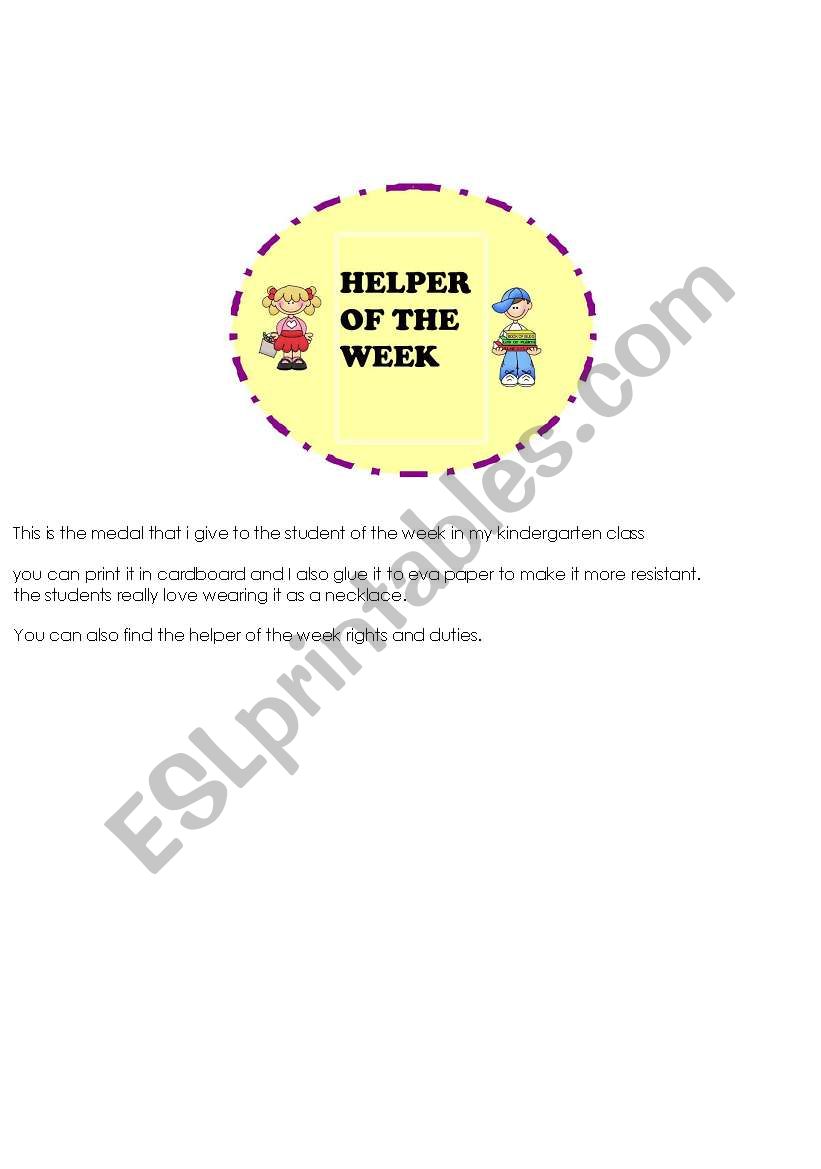 HELPER OF THE WEEK worksheet