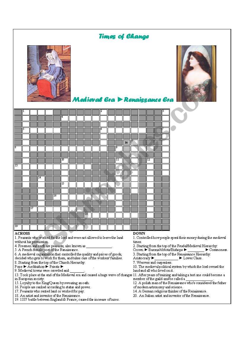 Medieval Times Crossword Puzzle