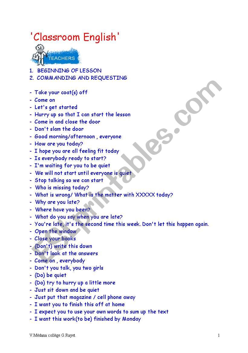 CLASSROOM ENGLISH  worksheet