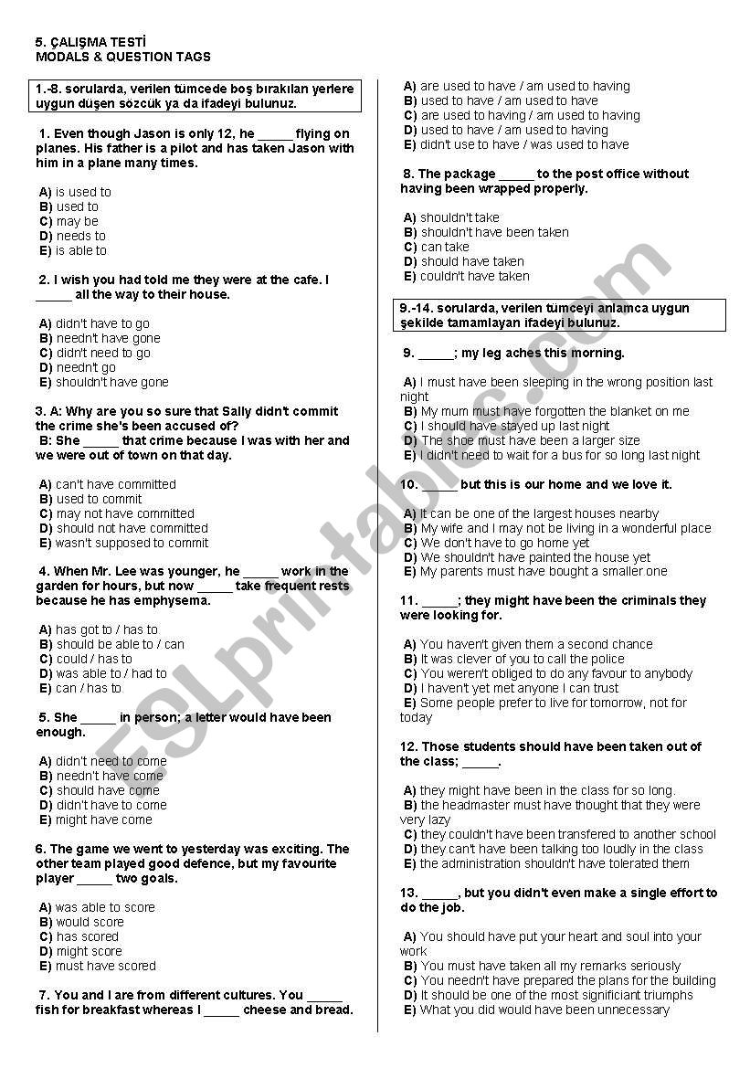 modals and tag questions worksheet