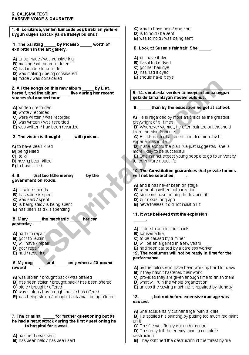 passive-cousative worksheet