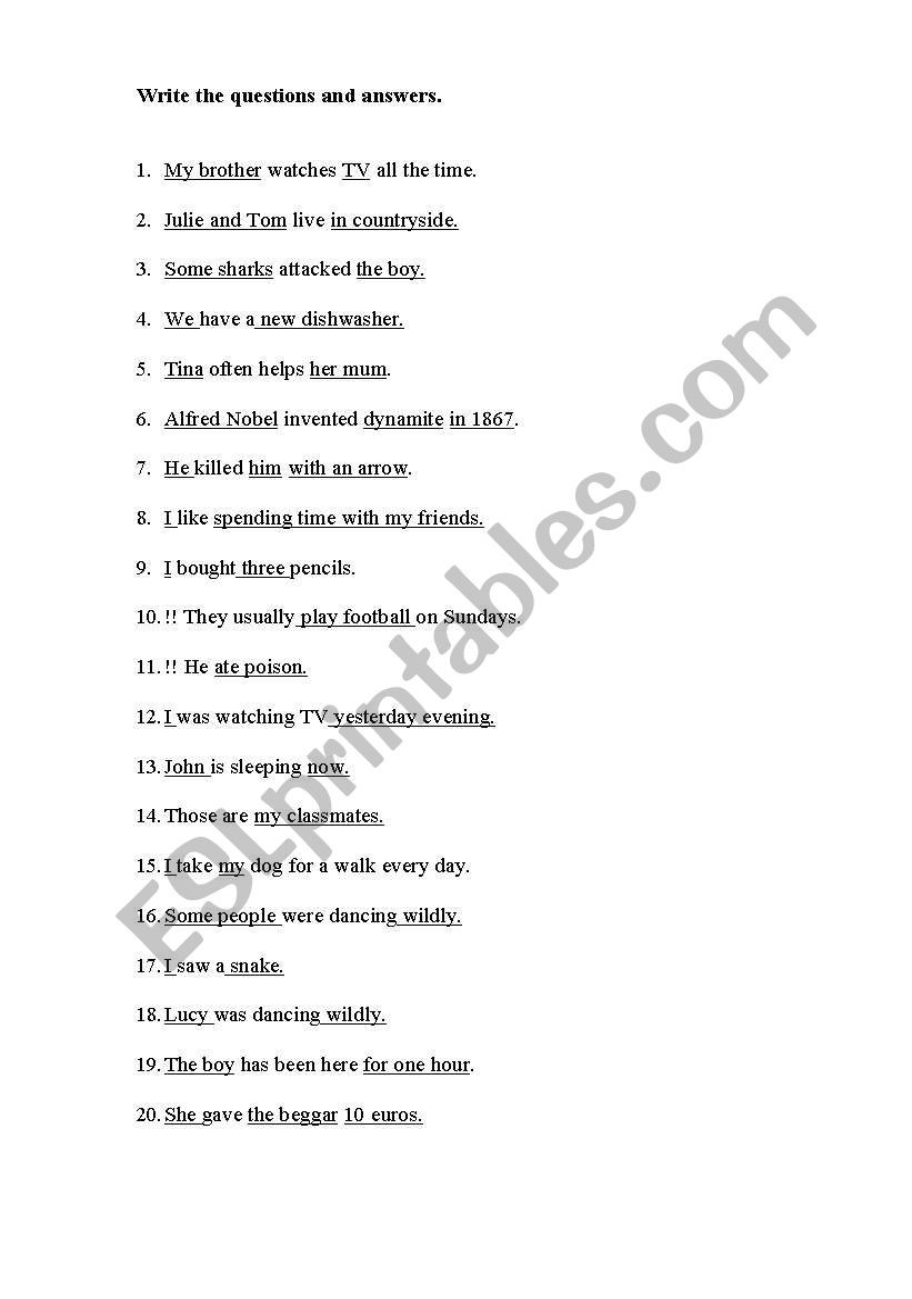 questions and answers worksheet