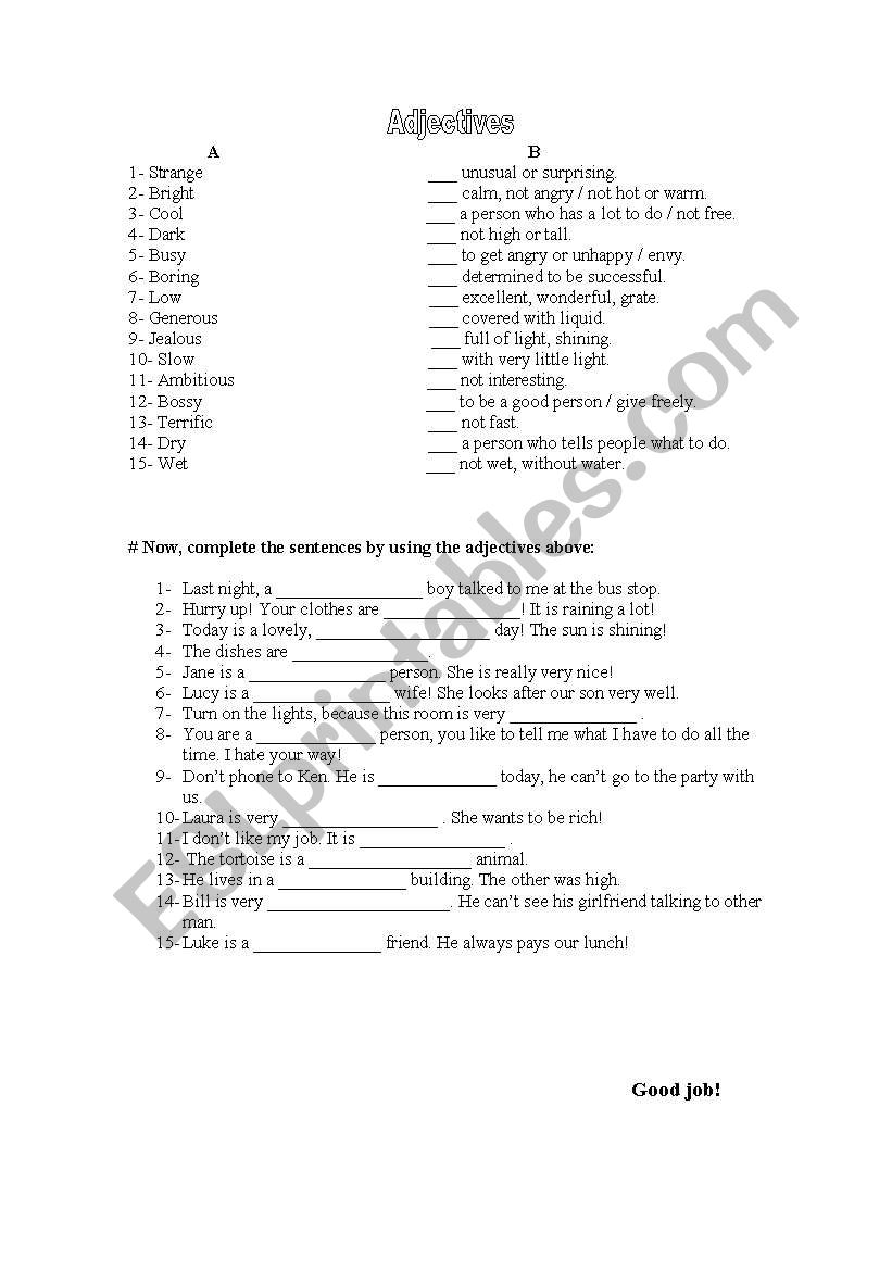 Adjectives worksheet