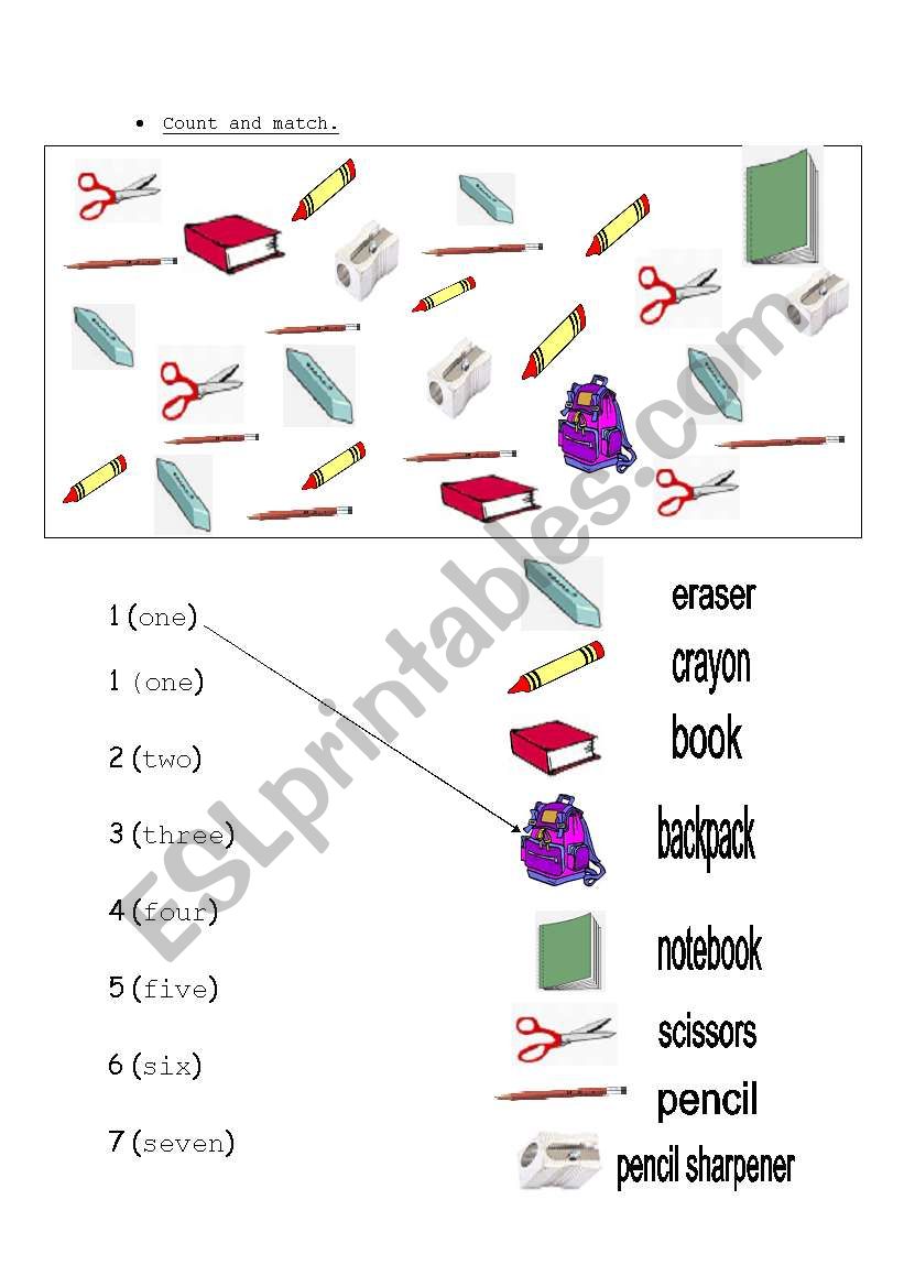 school objects and numbers worksheet