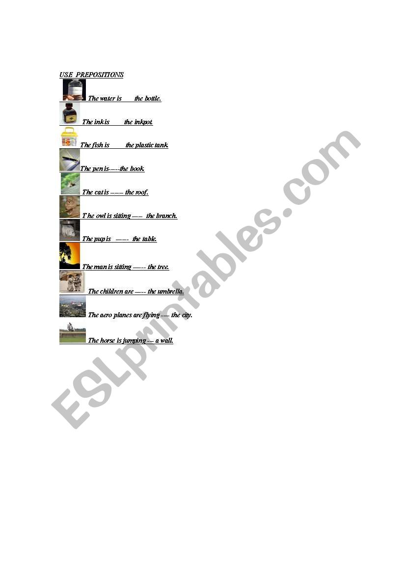 prepositions part 1 worksheet