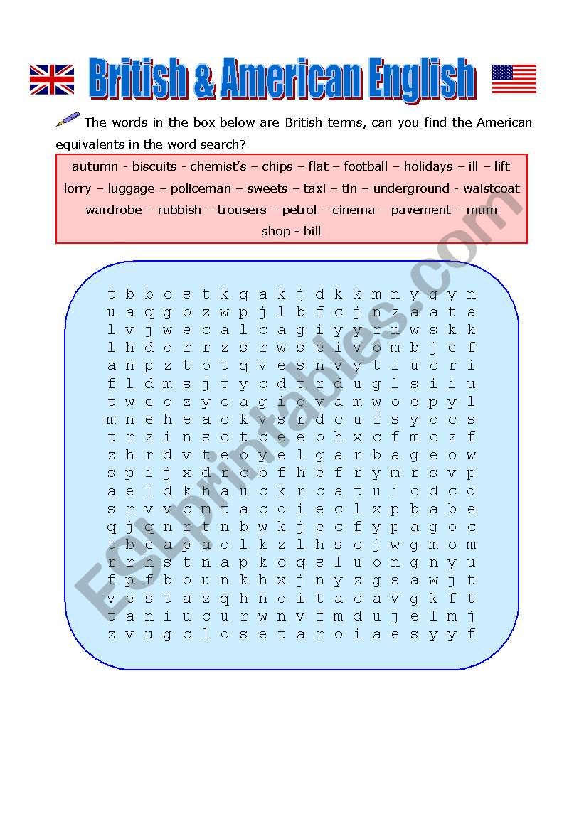 British American English - 2 worksheet