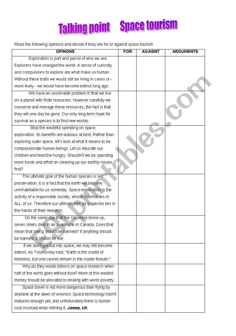 talk about space exploration worksheet
