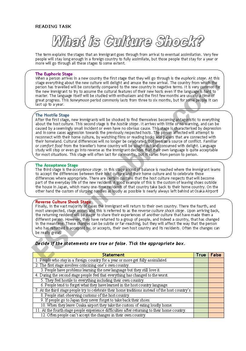 Culture Shock worksheet