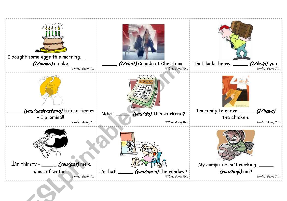Will vs Going To - Prompt Cards with Pictures (Pt. II)