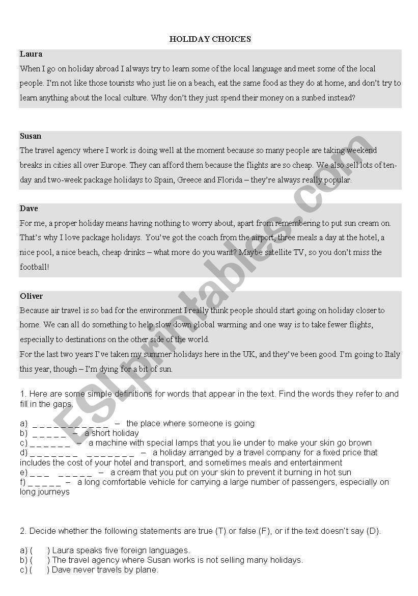 Holiday worksheet