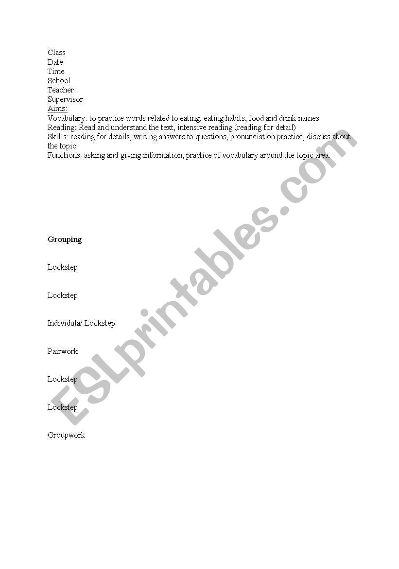 Lesson plan (text: Eating Causes Cancer)