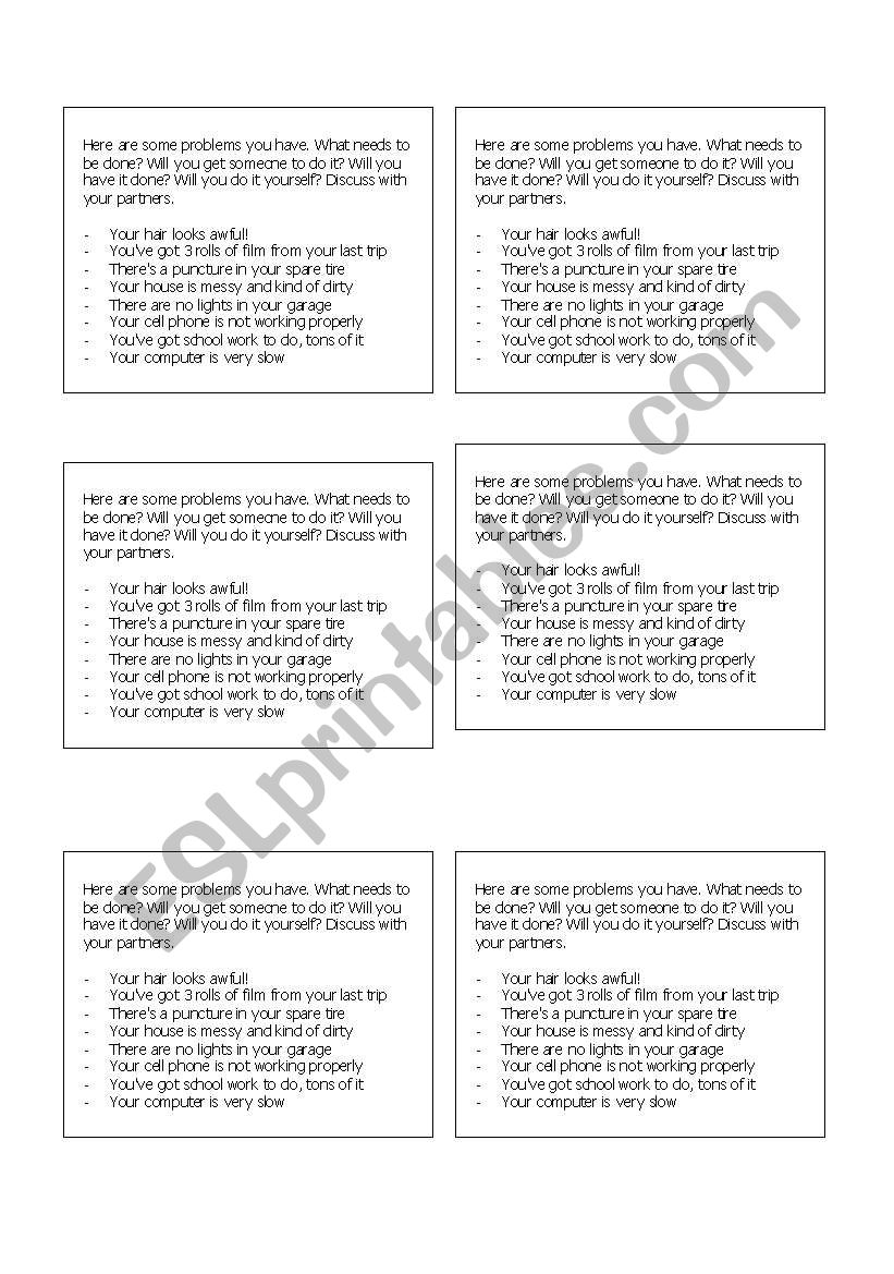 Causatives - Problem solving worksheet