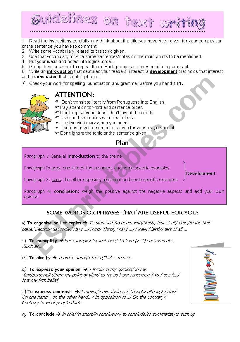 Guidelines on text writing worksheet