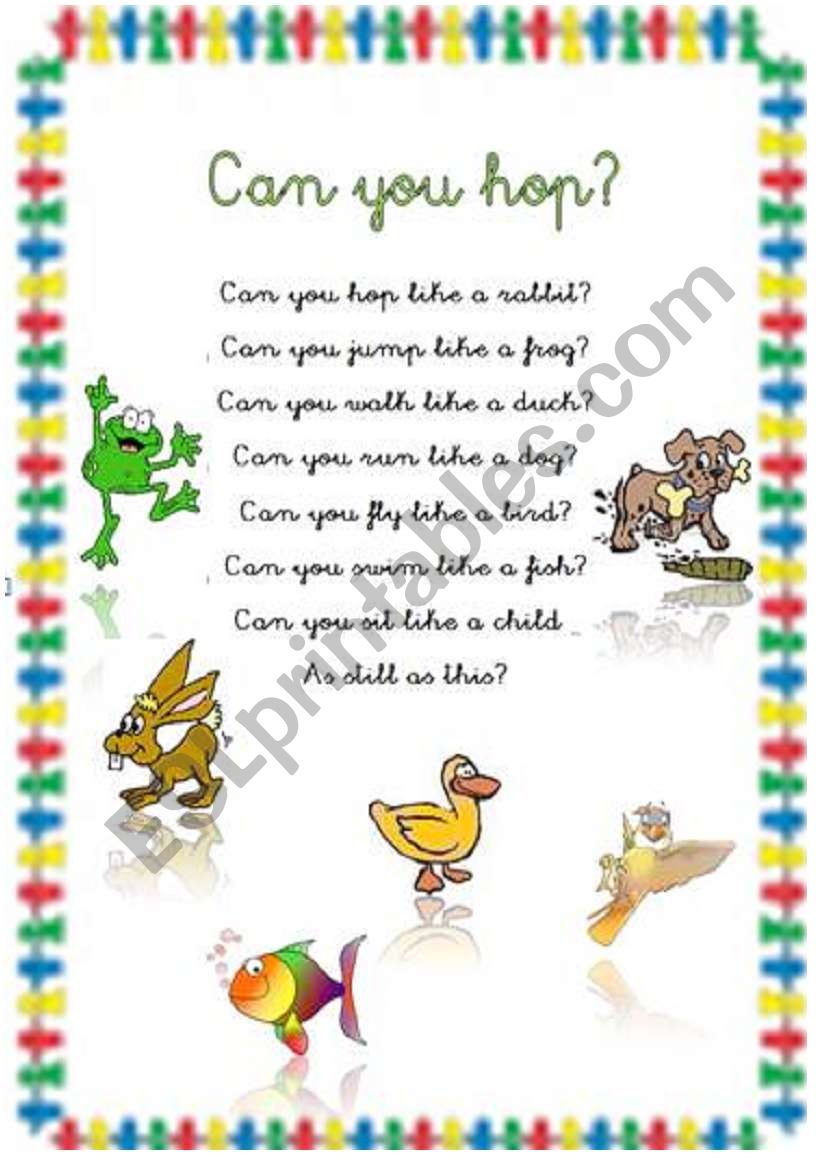 Can you hop? Rhyme worksheet