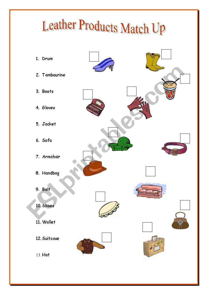 Leather Match up worksheet