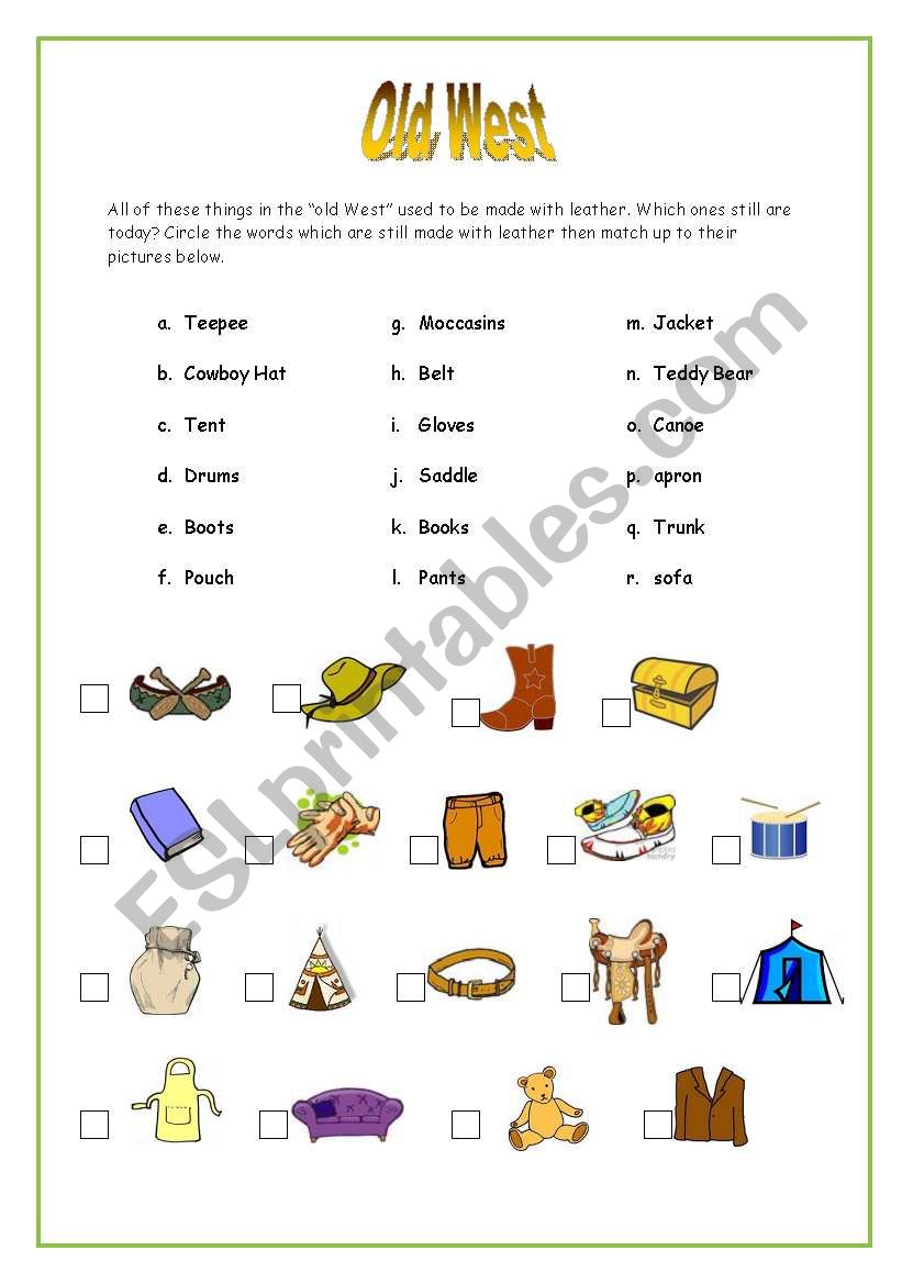 Old West - Leather Goods worksheet