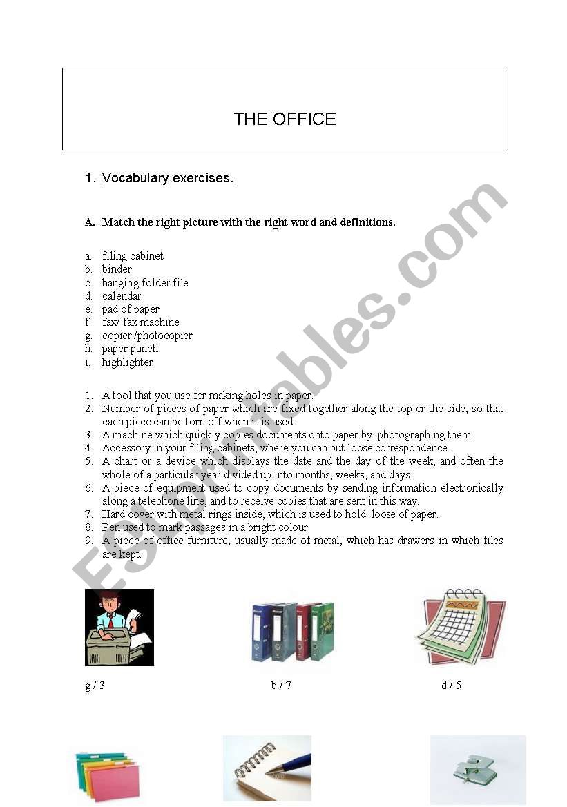 the office: vocabulary worksheet