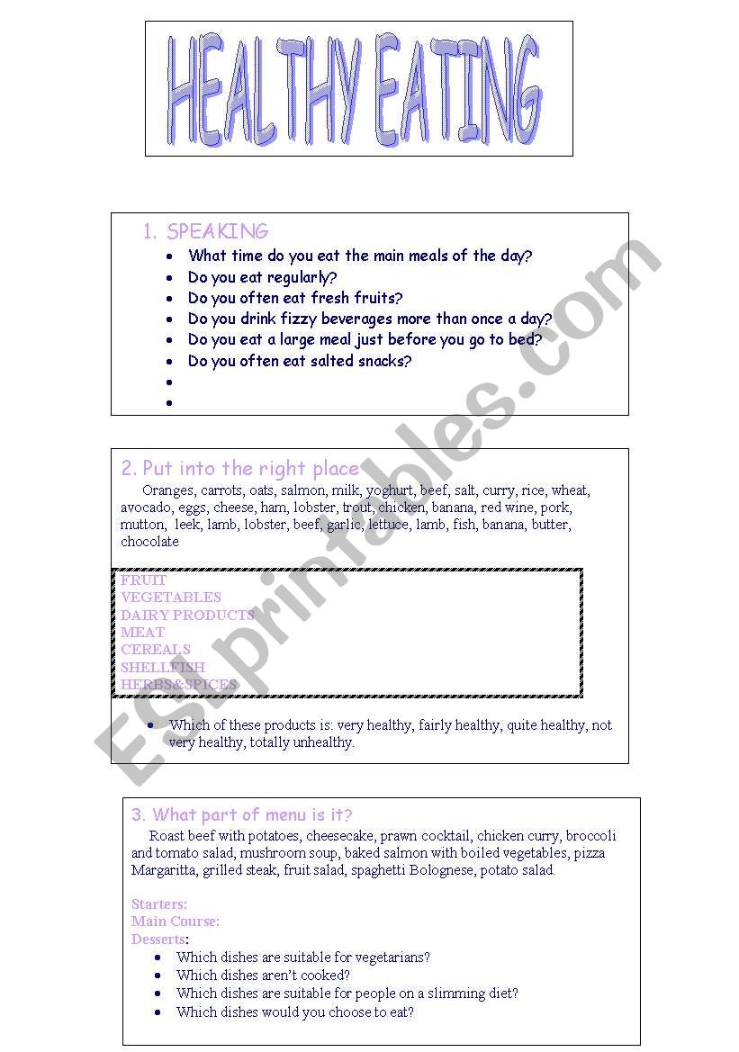 Healthy eating worksheet