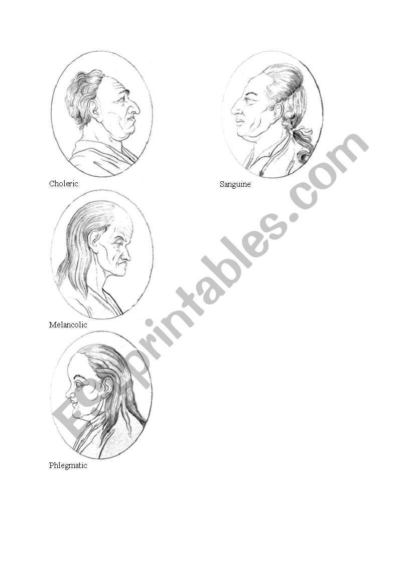 Four chracter types (faces) worksheet