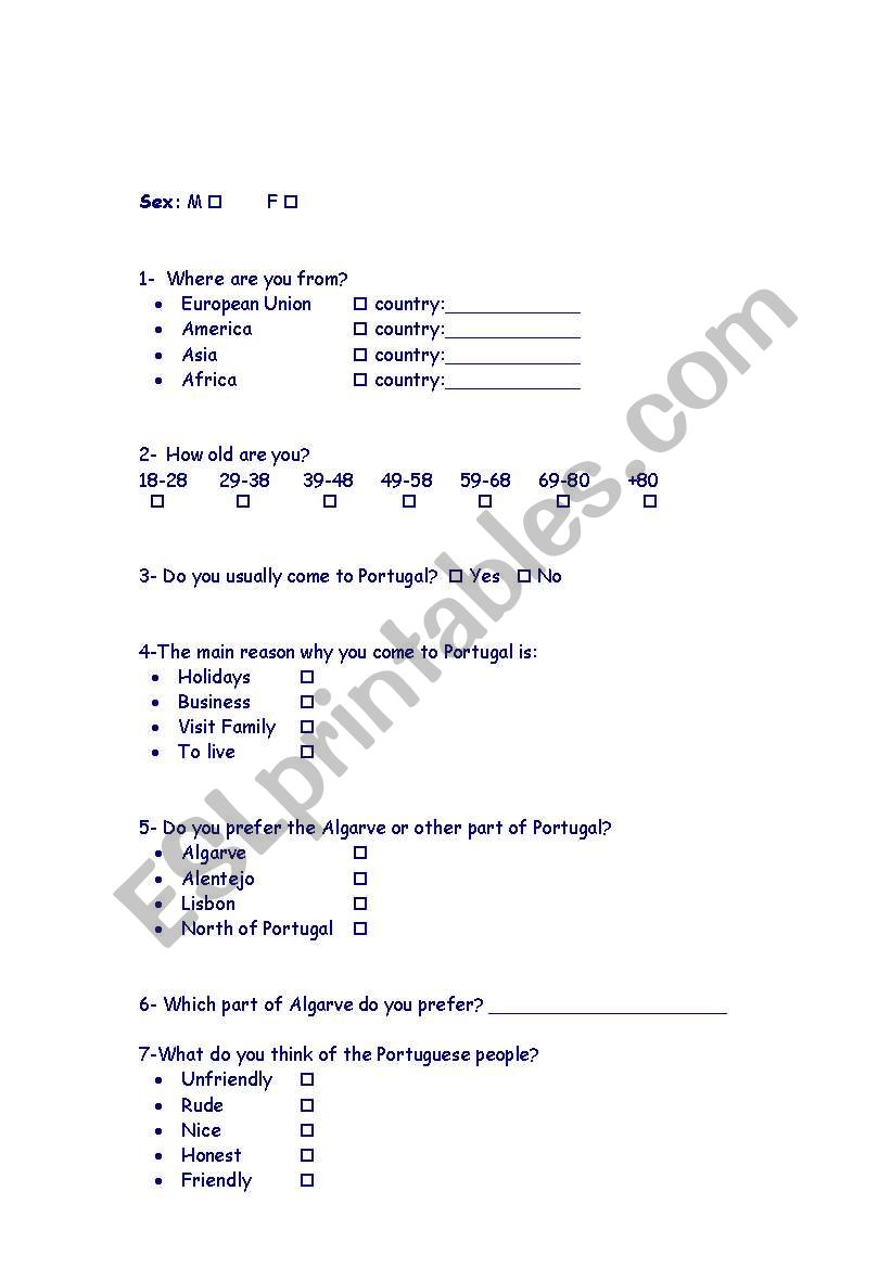 Questionnaire about my country