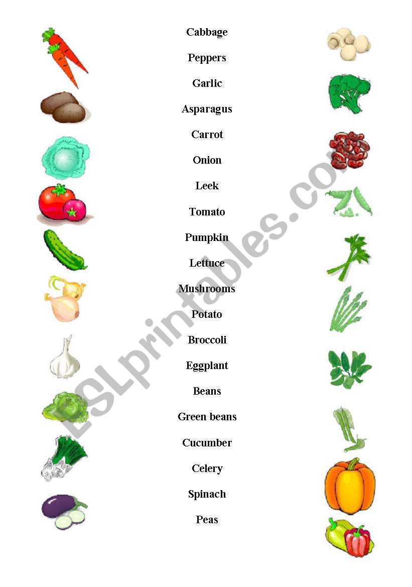 VEGETABLES worksheet