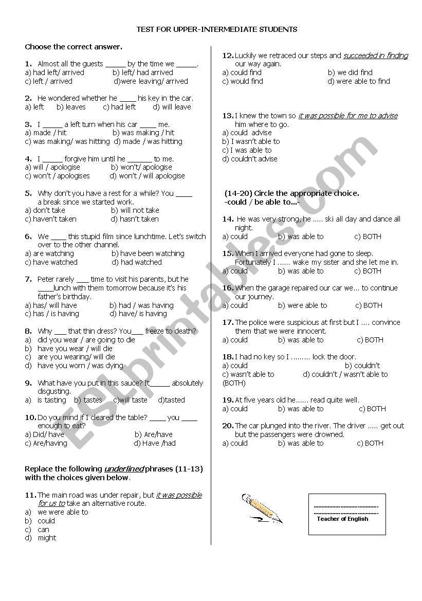 A TEST FOR UPPER-INTERMEDIATE STUDENTS