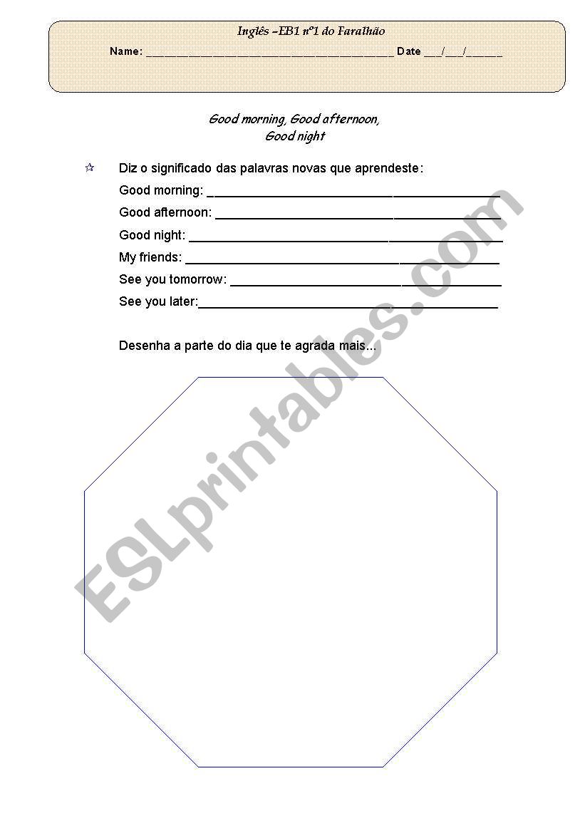 Parts of  the day worksheet