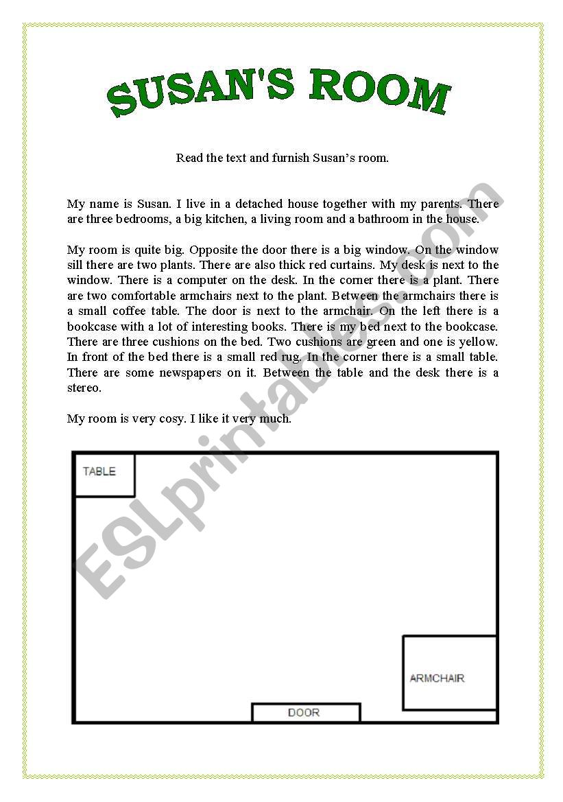 SusanÂ´s room worksheet