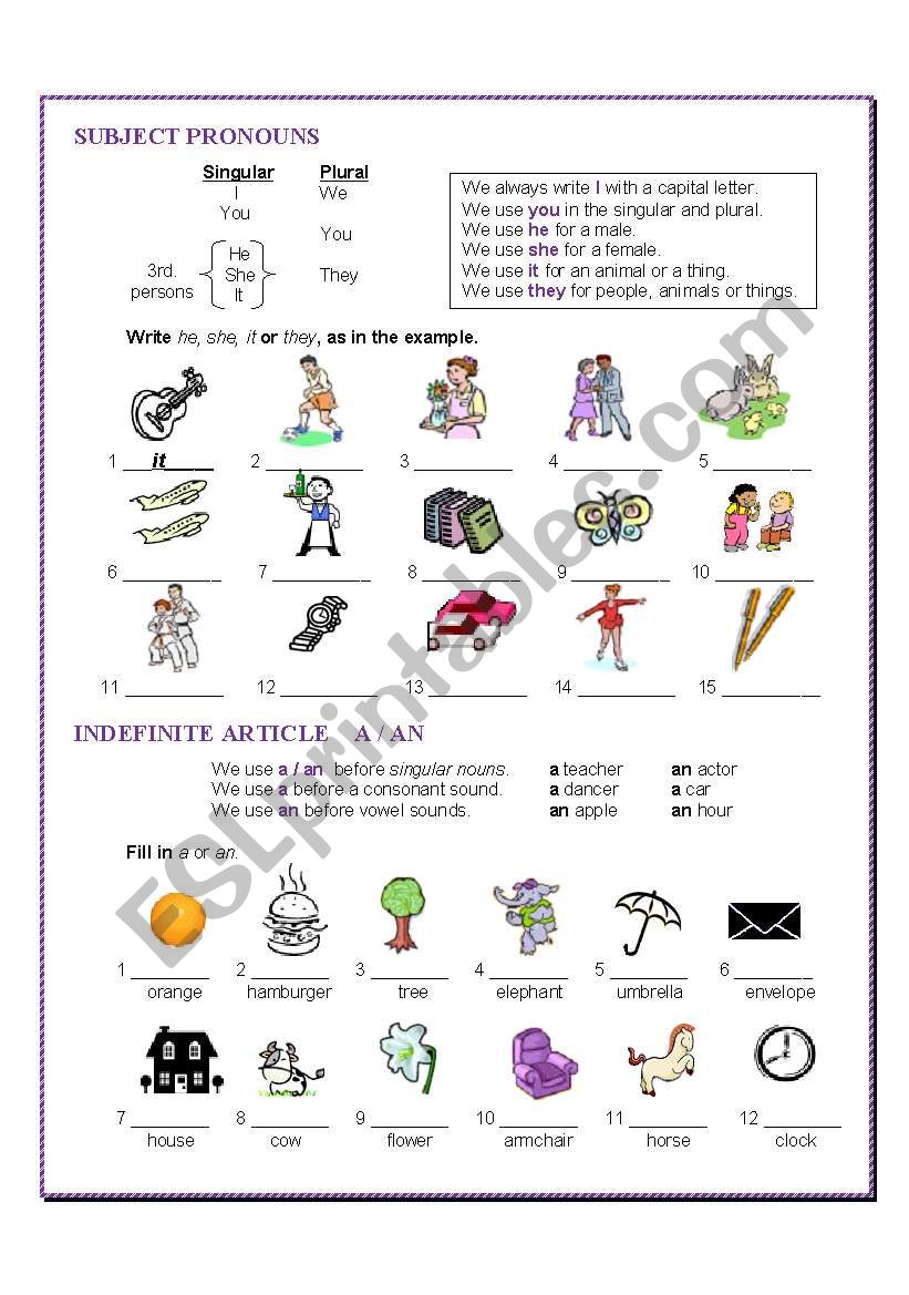 SUBJECT PRONOUNS worksheet