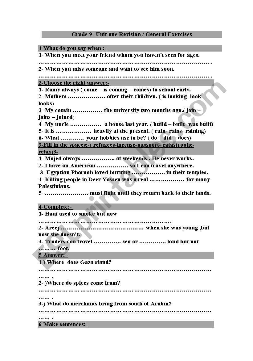 revision worksheet