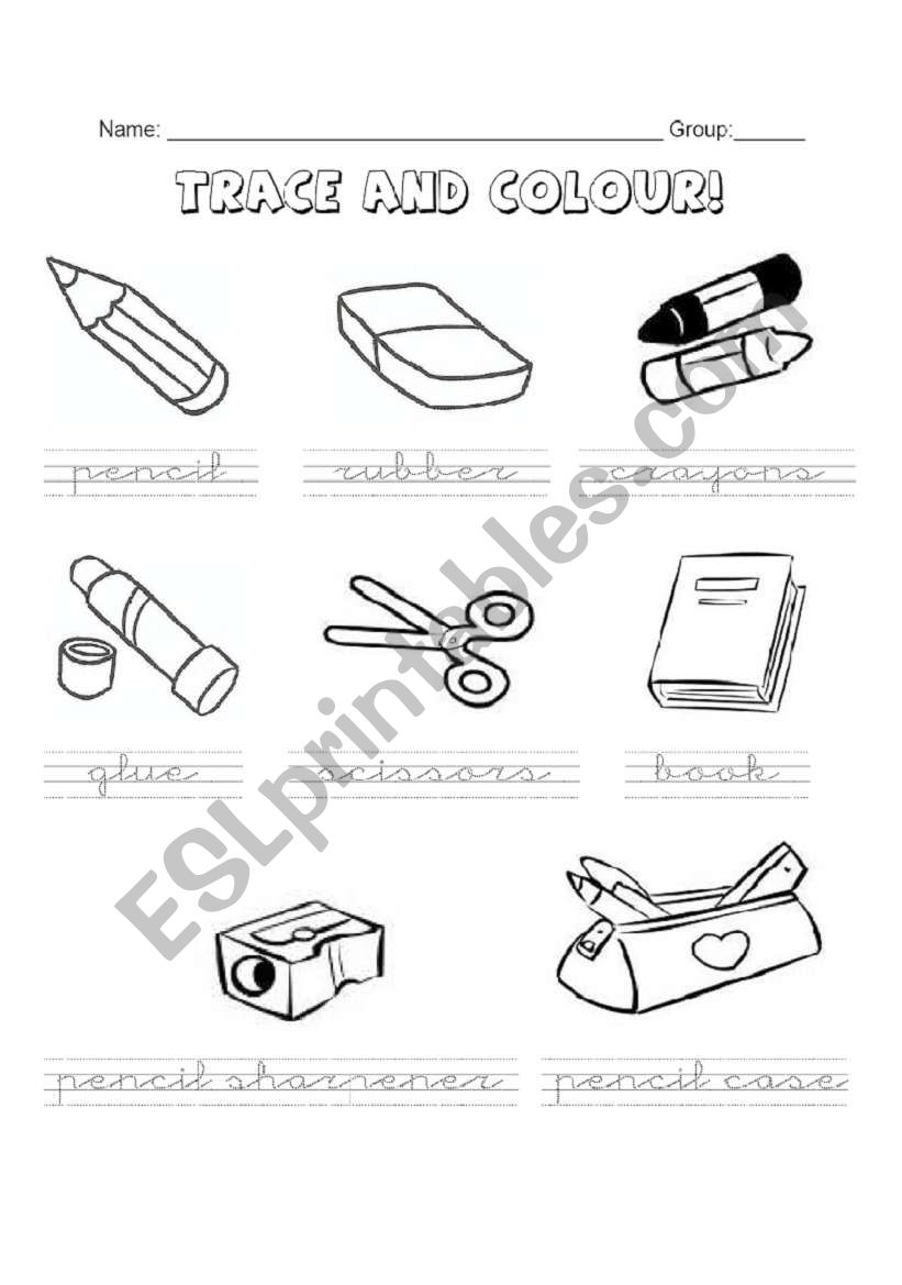 School objects worksheet