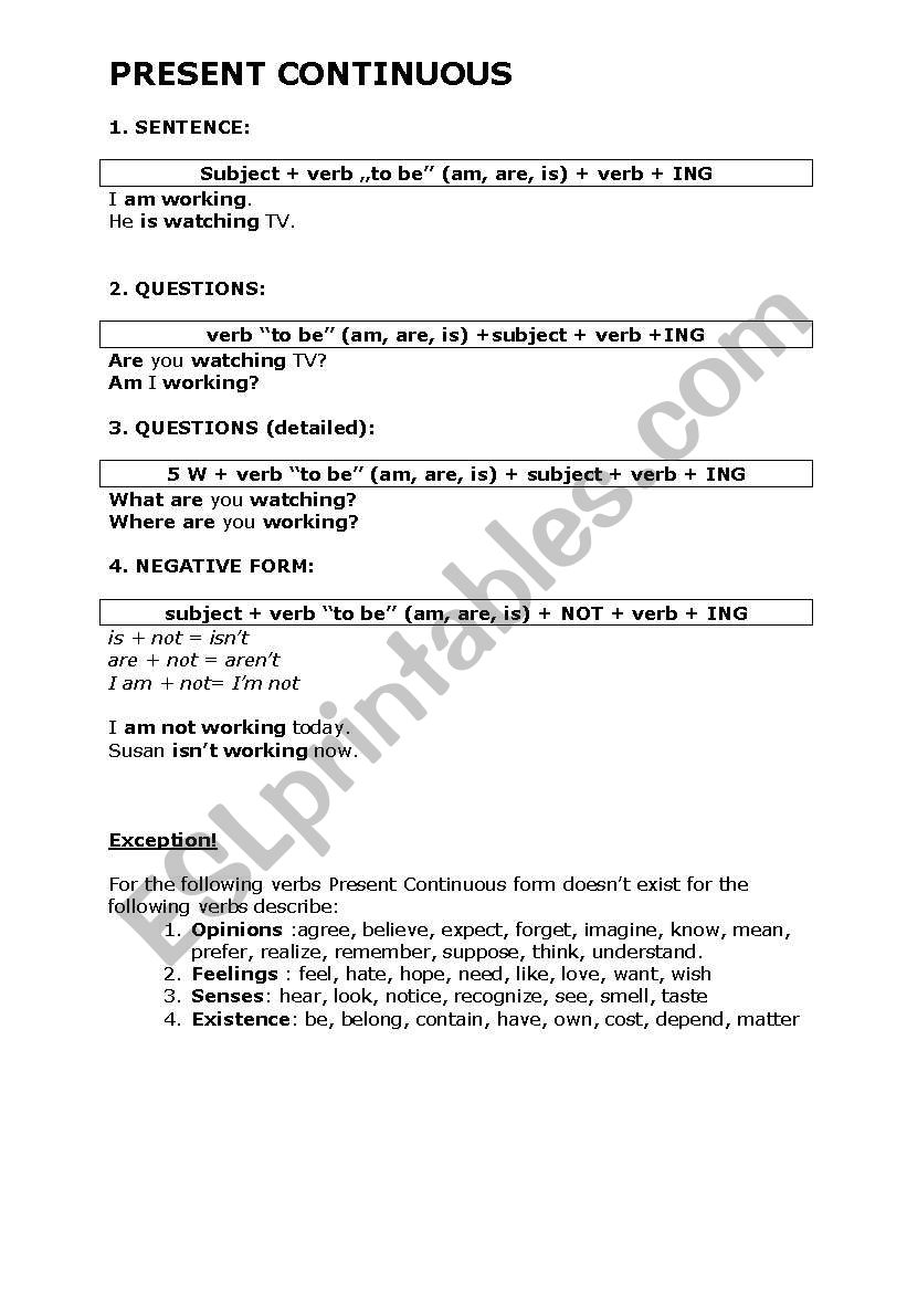 Present Continuous worksheet