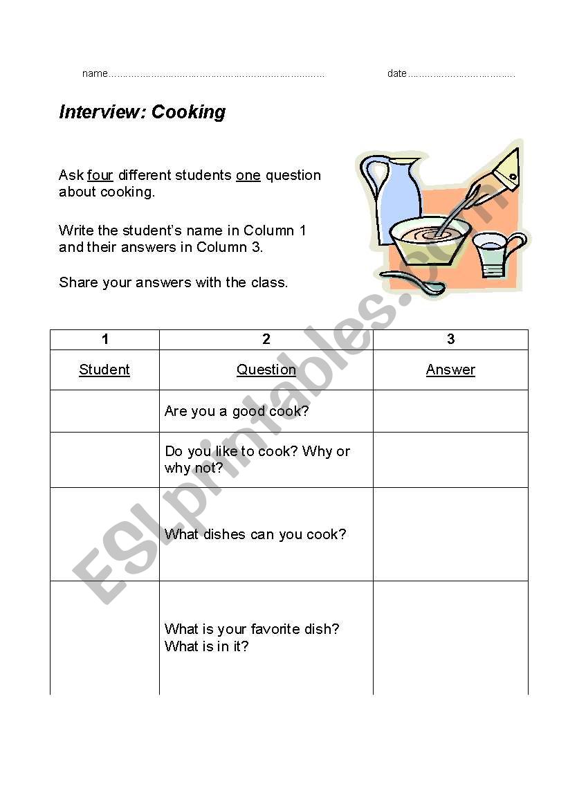 Interview: Cooking worksheet