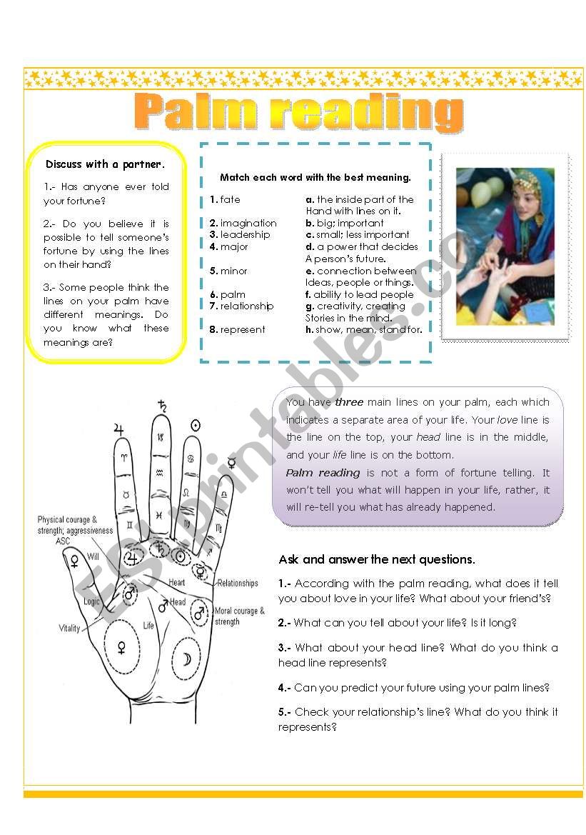 Palm reading -Future / past tense (3 pages)