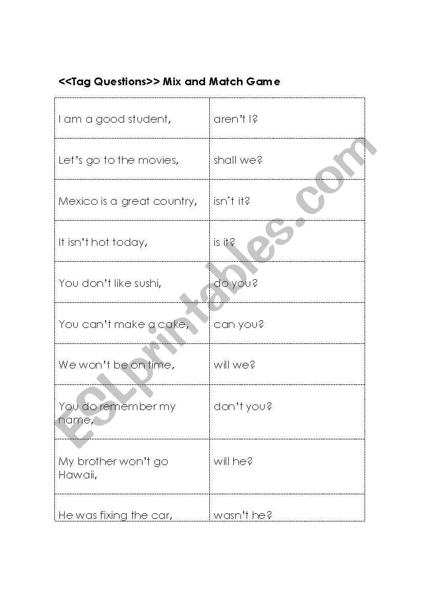 Tag Questions Matching worksheet