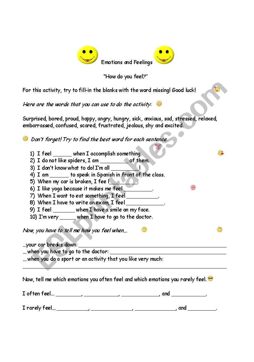 Emotions and Feelings worksheet