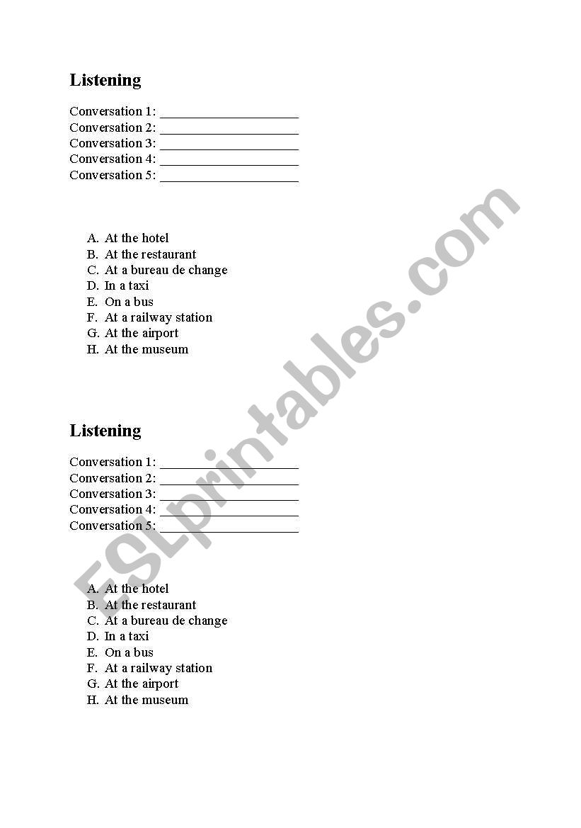 Listening worksheet