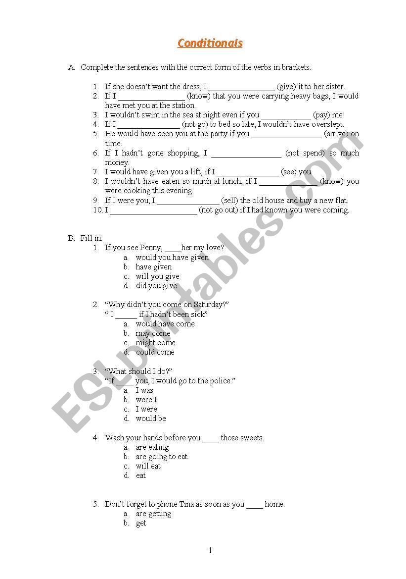 Conditionals worksheet