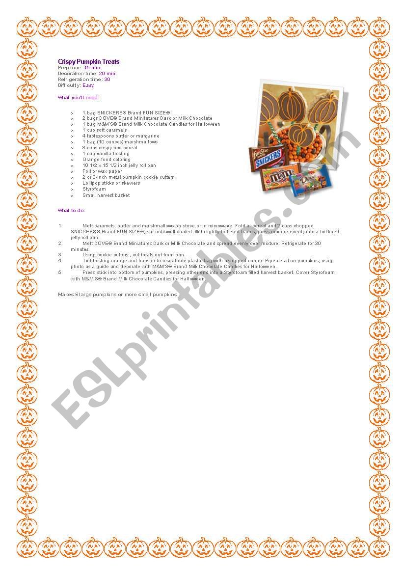 Halloween Recipes worksheet