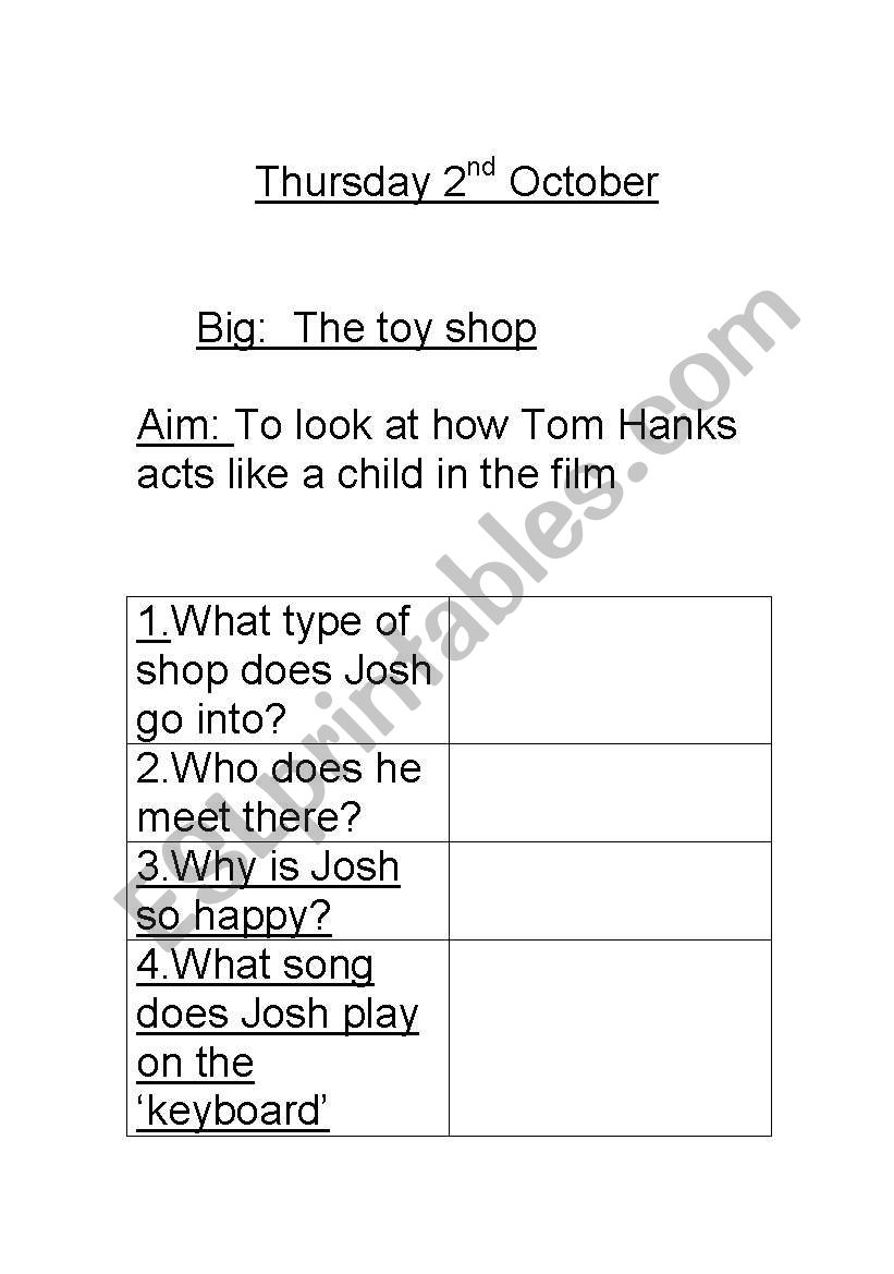 Big Tom Hanks worksheet